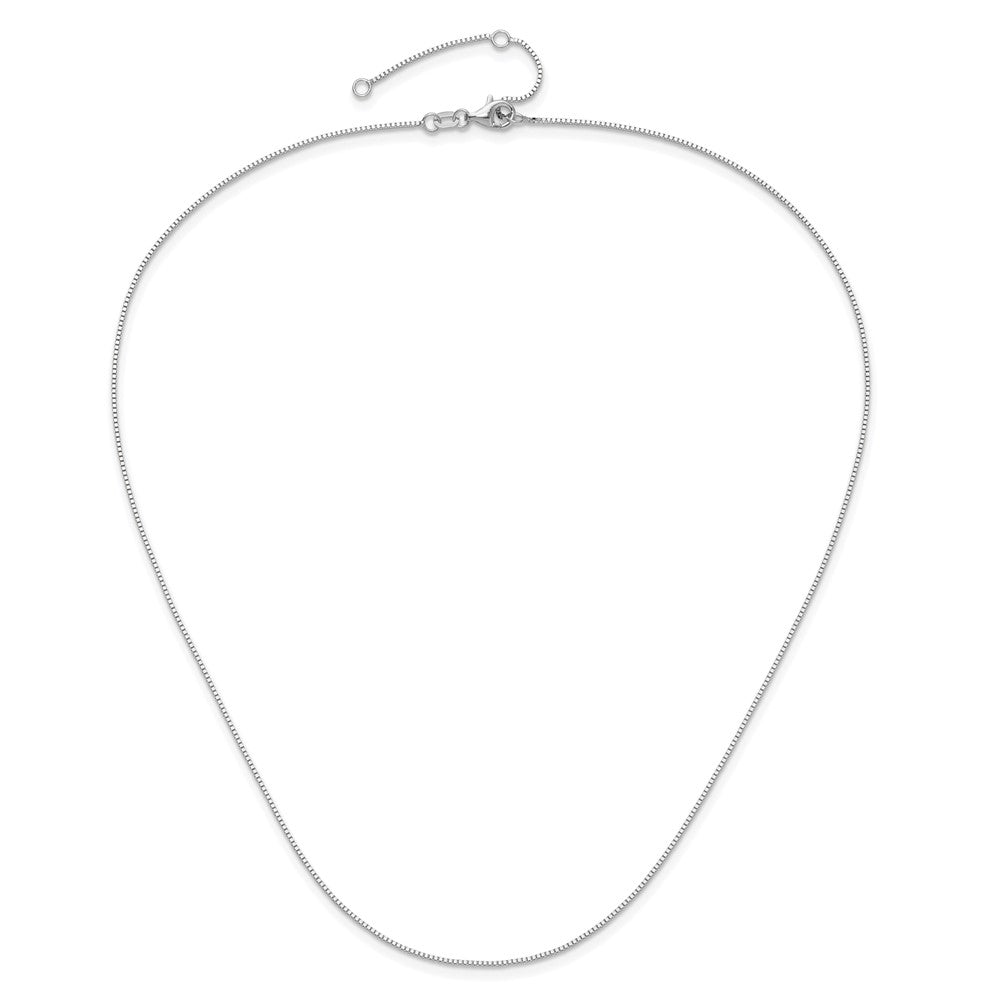 18 Inch 14K White Gold .85mm Box 1In+1In Adjustable Chain Necklace