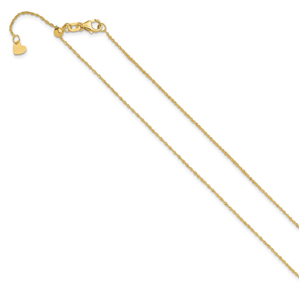 22 Inch 14K Yellow Gold Adjustable .95mm Sparkle Singapore Chain Necklace