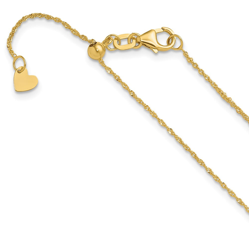 22 Inch 14K Yellow Gold Adjustable .95mm Sparkle Singapore Chain Necklace