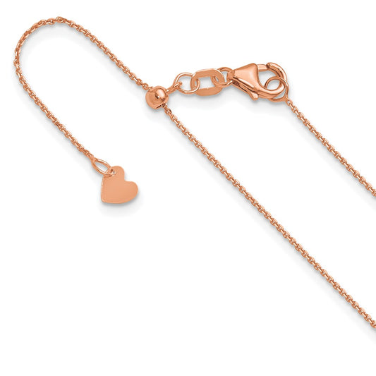 22 Inch 14K Rose Gold Adjustable 1mm D/C Cable Chain Necklace
