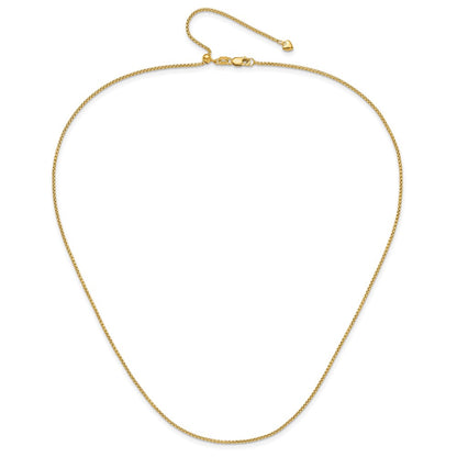 22 Inch 14K Yellow Gold Adjustable 1.35mm Round Box Chain Necklace