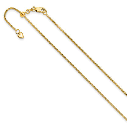 22 Inch 14K Yellow Gold Adjustable 1.35mm Round Box Chain Necklace