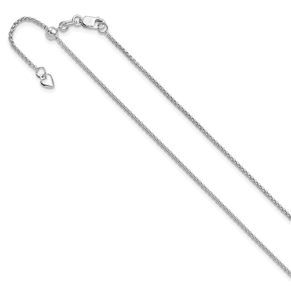 22 Inch 14K White Gold Adjustable 1.35mm Round Box Chain Necklace