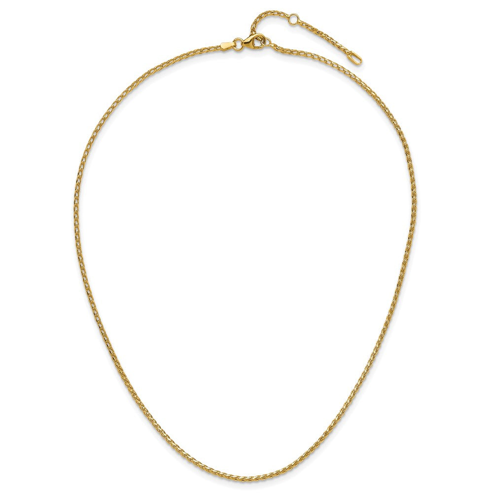 2 Inch 14K Yellow Gold 1.65mm D/C Open Franco 1In+1In Adjustable Chain Necklace