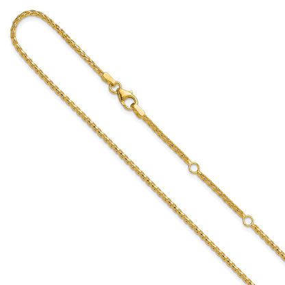2 Inch 14K Yellow Gold 1.65mm D/C Open Franco 1In+1In Adjustable Chain Necklace