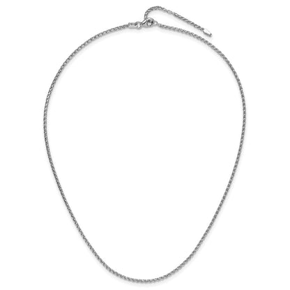 2 Inch 14K White Gold 1.65mm D/C Open Franco 1In+1In Adjustable Chain Necklace