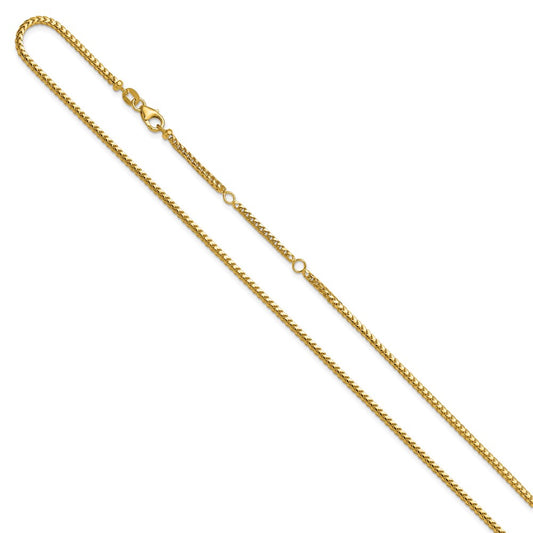 18 Inch 14K Yellow Gold 2.1mm D/C Open Franco 1In+1In Adjustable Chain Necklace
