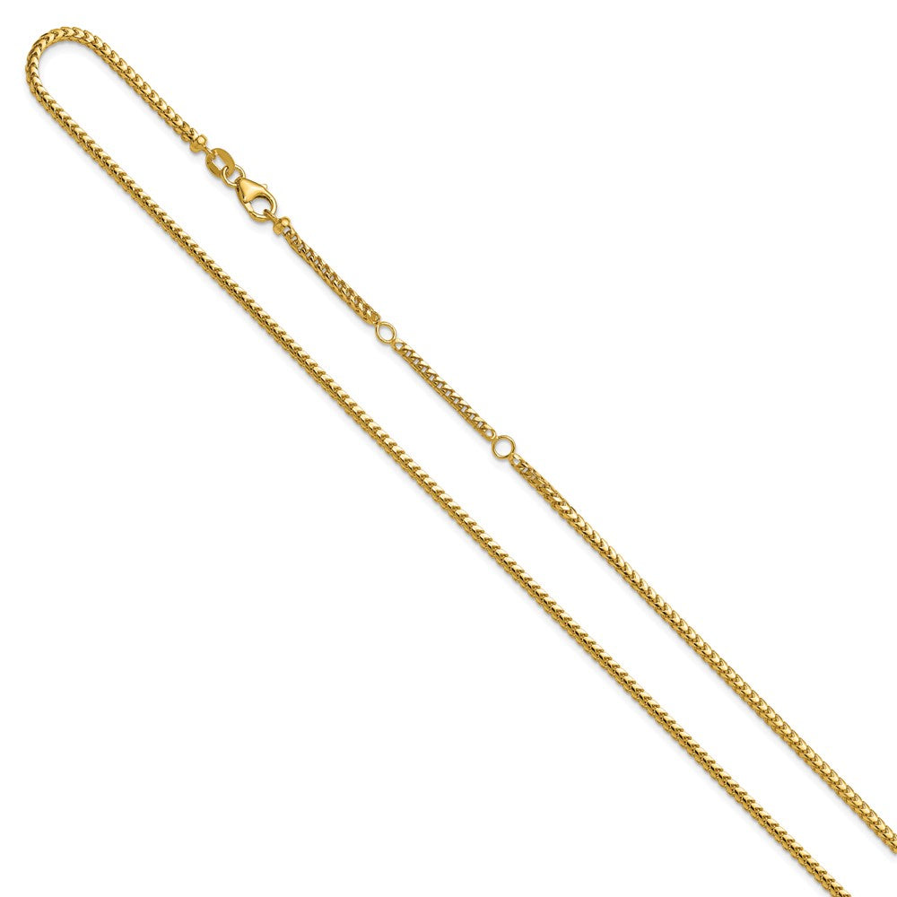 2 Inch 14K Yellow Gold 2.1mm D/C Open Franco 1In+1In Adjustable Chain Necklace