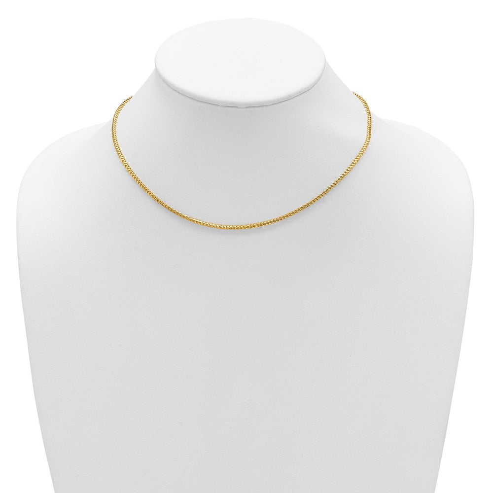 2 Inch 14K Yellow Gold 2.1mm D/C Open Franco 1In+1In Adjustable Chain Necklace