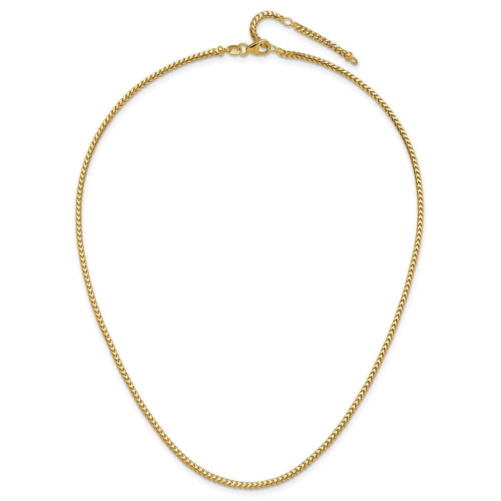 2 Inch 14K Yellow Gold 2.1mm D/C Open Franco 1In+1In Adjustable Chain Necklace