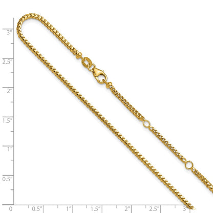 2 Inch 14K Yellow Gold 2.1mm D/C Open Franco 1In+1In Adjustable Chain Necklace