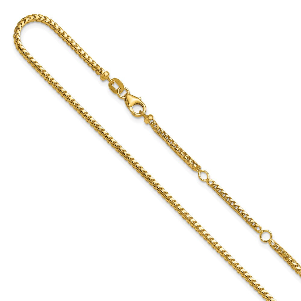 2 Inch 14K Yellow Gold 2.1mm D/C Open Franco 1In+1In Adjustable Chain Necklace