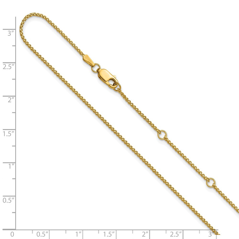 2 Inch 14K Yellow Gold 1.2mm D/C Spiga 1In+1In Adjustable Chain Necklace