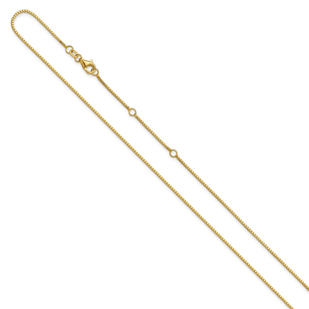 18 Inch 14K Yellow Gold 1mm Box 1In+1In Adjustable Chain Necklace