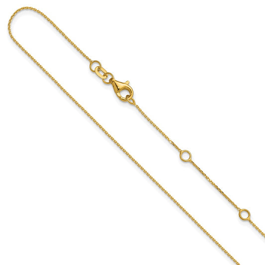 2 Inch 14K Yellow Gold .85mm D/C Square Cable 1In+1In Adjustable Chain Necklace