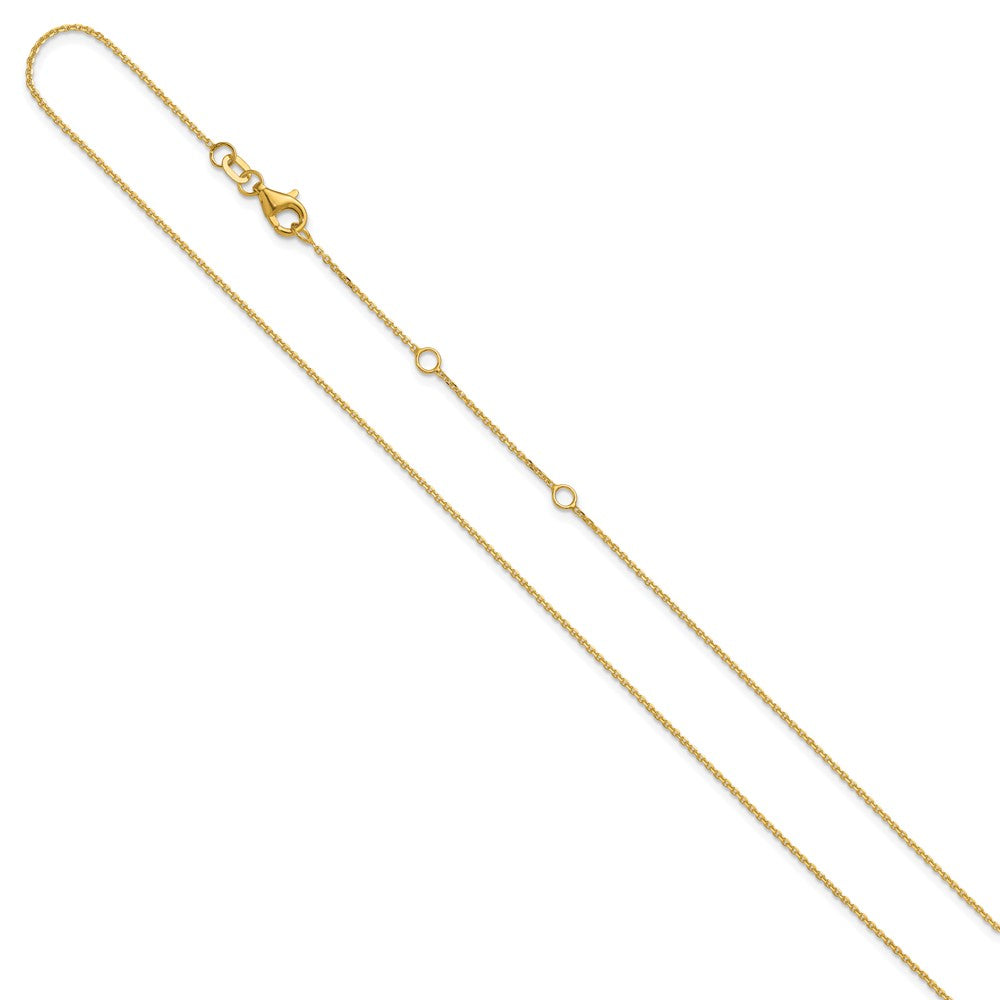 18 Inch 14K Yellow Gold 1mm D/C Square Cable 1In+1In Adjustable Chain Necklace