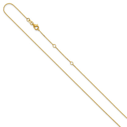 18 Inch 14K Yellow Gold 1mm D/C Square Cable 1In+1In Adjustable Chain Necklace