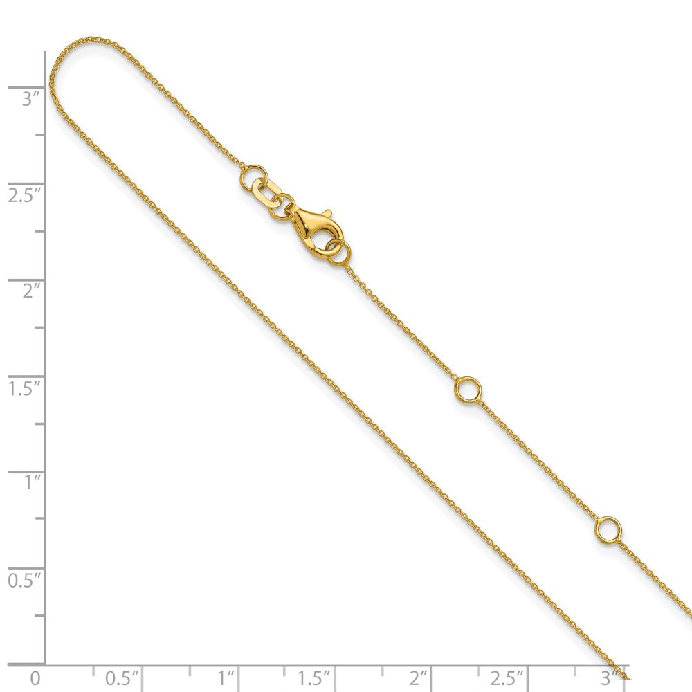 2 Inch 14K Yellow Gold .8mm Round Cable 1In+1In Adjustable Chain Necklace