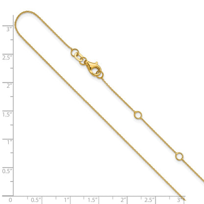 2 Inch 14K Yellow Gold .8mm Round Cable 1In+1In Adjustable Chain Necklace