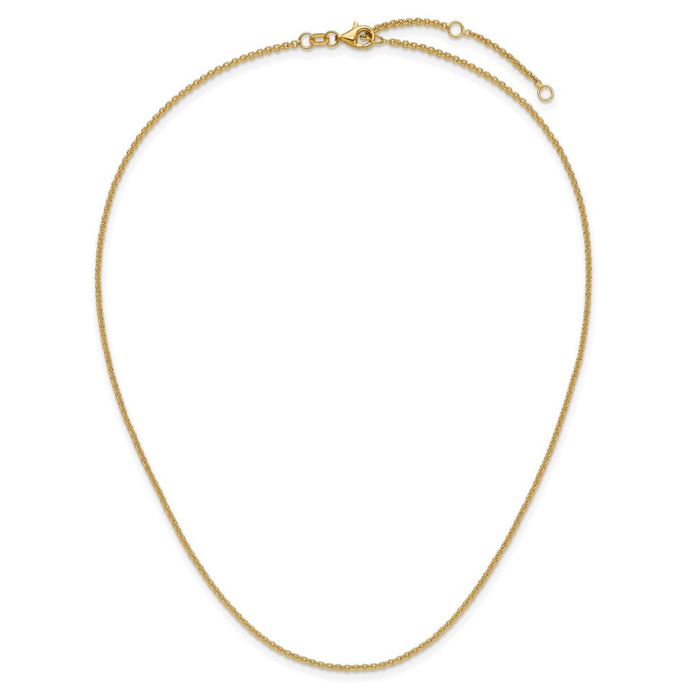 18 Inch 14K Yellow Gold 1.6mm Round Cable 1In+1In Adjustable Chain Necklace