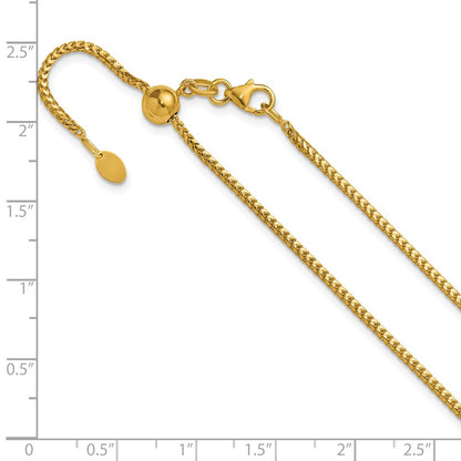22 Inch 14K Yellow Gold Adjustable 1.5mm Franco Chain Necklace