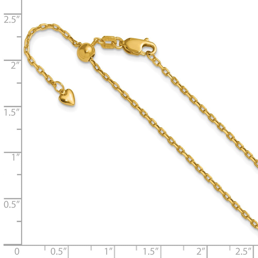 3 Inch 14K Yellow Gold Adjustable 1.65mm Semi Solid D/C Cable Chain Necklace