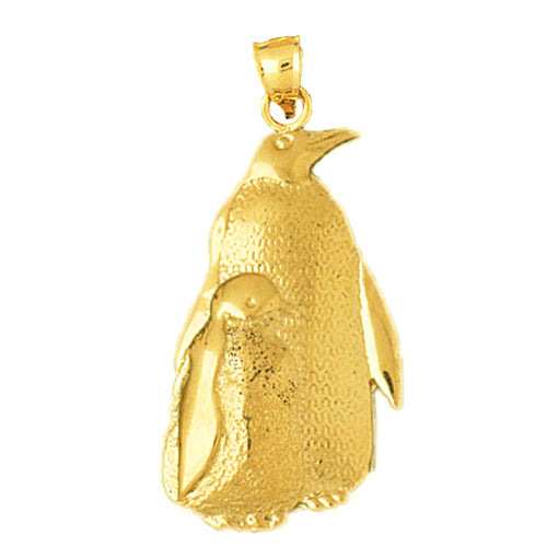14K Gold Penguin and Calf Pendant