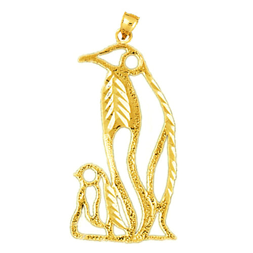 14K Gold Cut-Out Penguin with Calf Pendant