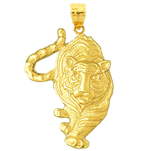 14K Gold 35MM Prowling Tiger Pendant