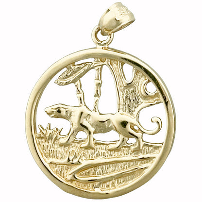 14K Gold Jaguar Pendant Medallion