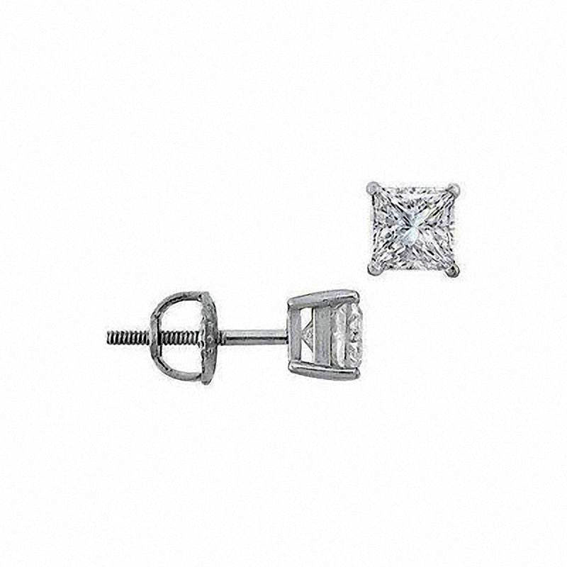 0.33 CT. T.W. Certified Princess-Cut Diamond Solitaire Stud Earrings in 18K White Gold (I/SI2)