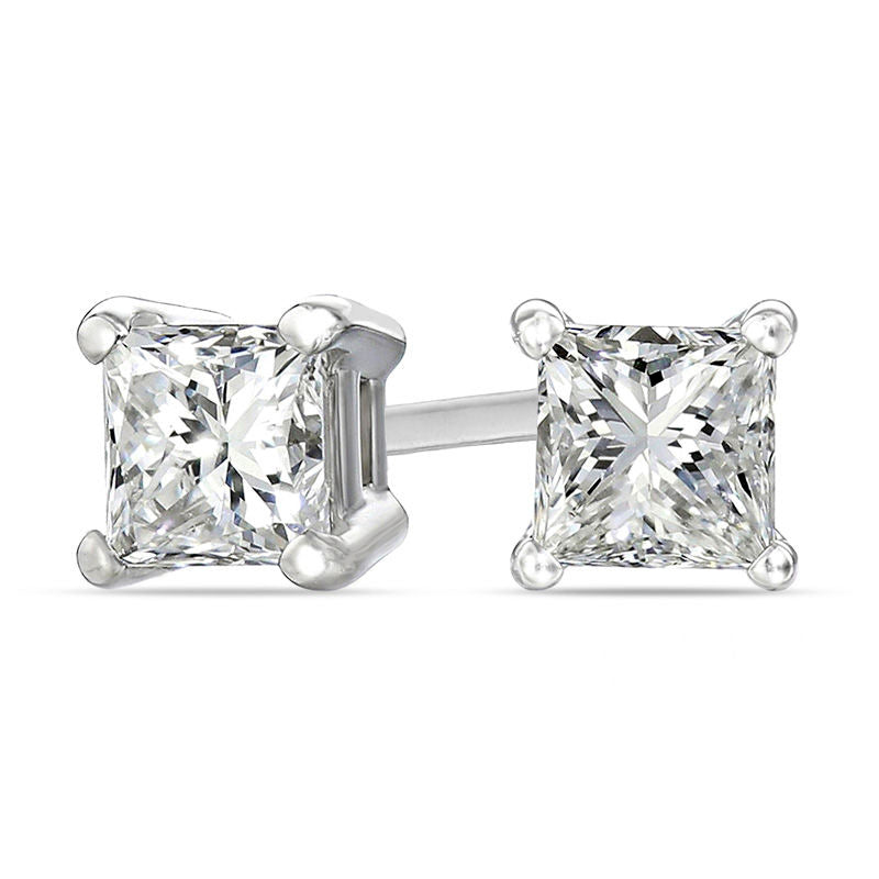 0.33 CT. T.W. Certified Princess-Cut Diamond Solitaire Stud Earrings in 18K White Gold (I/VS2)