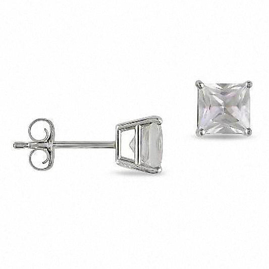 3.5mm Princess-Cut Lab-Created White Sapphire Stud Earrings in 10K White Gold