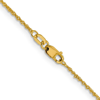 22 Inch 14K Yellow Gold 1mm Sparkle Singapore Chain Necklace