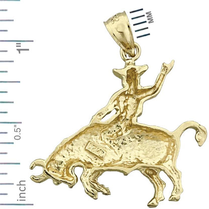 14K Gold Bull Riding Pendant