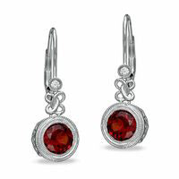 6.0mm Garnet and Lab-Created White Sapphire Drop Earrings in Sterling Silver