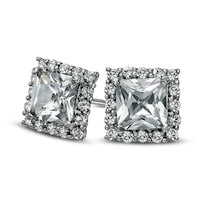 6.0mm Princess-Cut Lab-Created White Sapphire Frame Stud Earrings in Sterling Silver