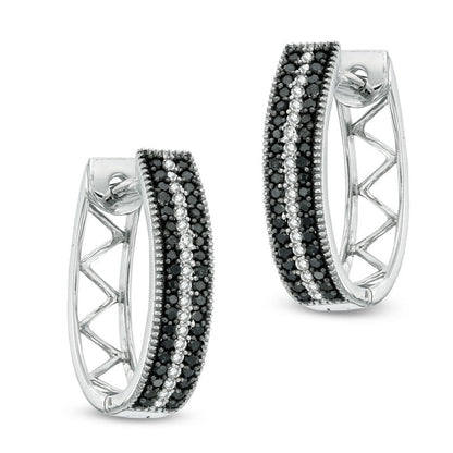 0.33 CT. T.W. Black Enhanced and White Diamond Stripe Oval Hoop Earrings in 10K White Gold