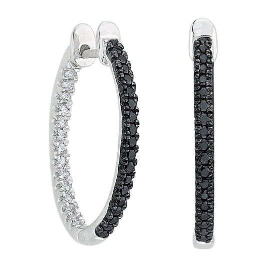 0.33 CT. T.W. Enhanced Black and White Diamond Inside-Out Hoop Earrings in 10K White Gold