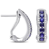 Lab-Created Blue Sapphire Hoop Earrings in Sterling Silver