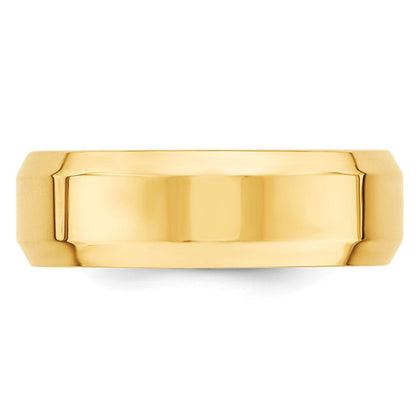 10k Yellow Gold 7mm Beveled Edge Comfort Fit Wedding Band Ring