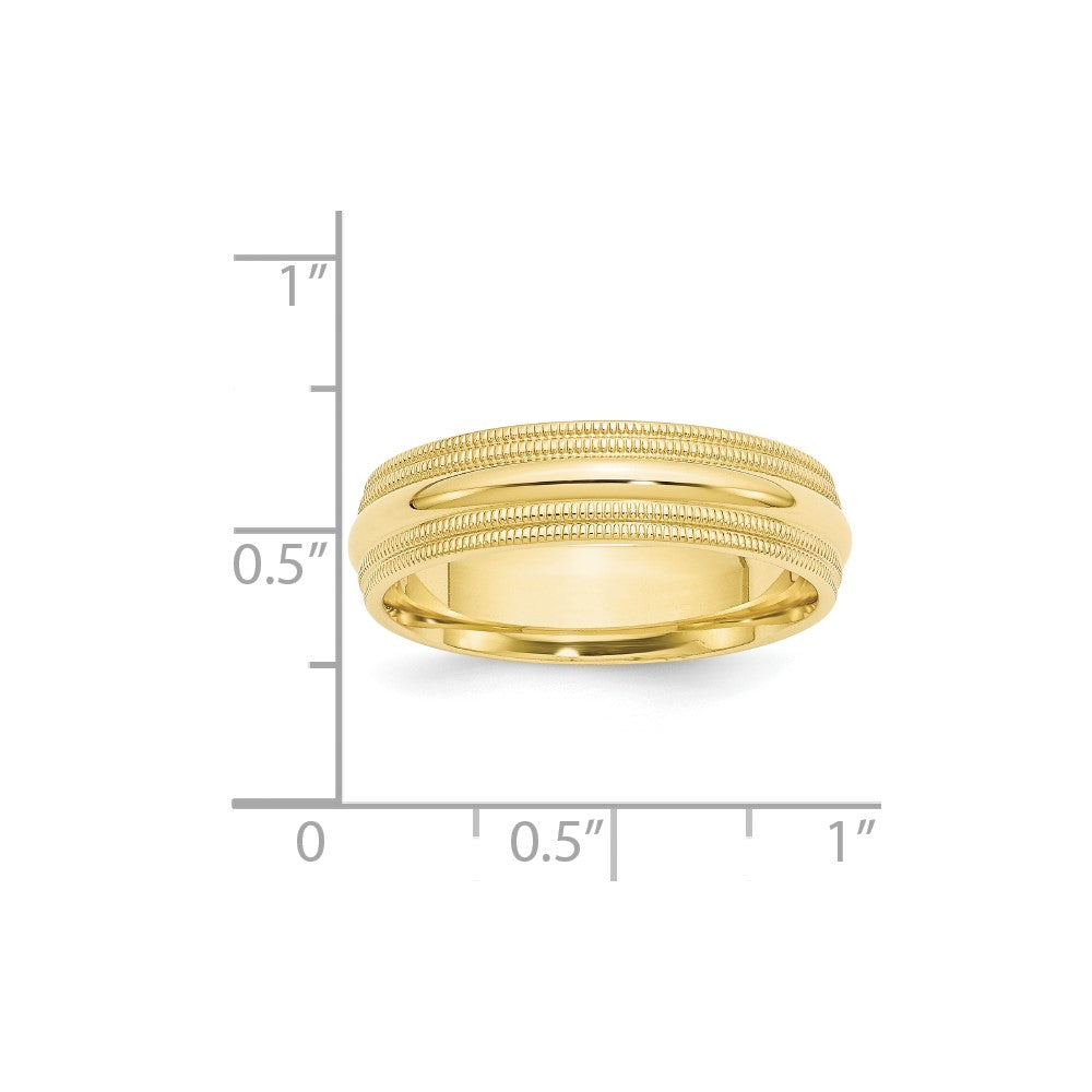 10k Yellow Gold 6mm Double Milgrain Comfort Fit Wedding Band Ring
