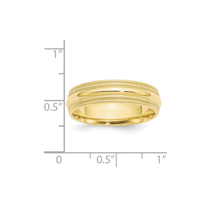 10k Yellow Gold 6mm Double Milgrain Comfort Fit Wedding Band Ring