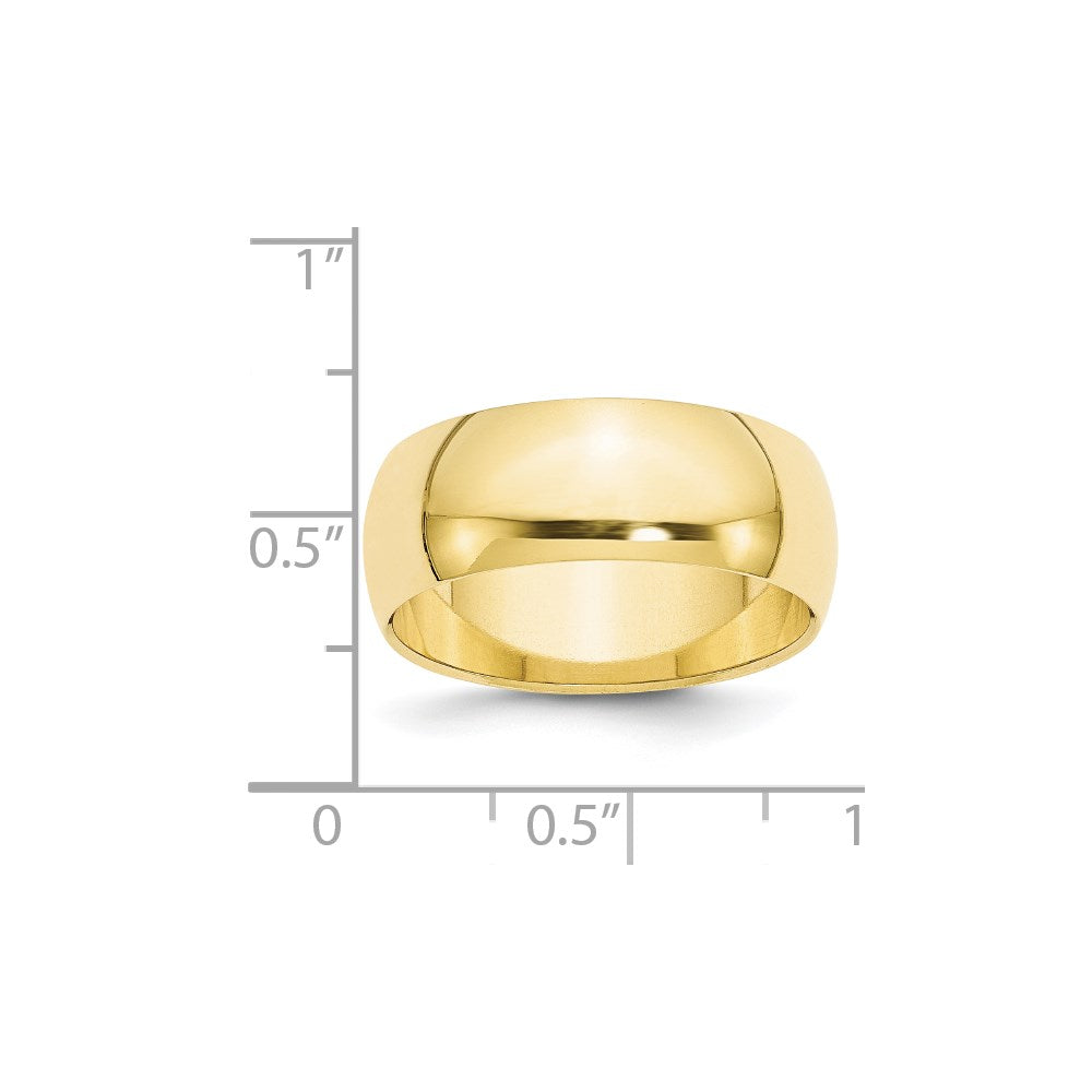 10k Yellow Gold 8mm Half Round Wedding Band Ring