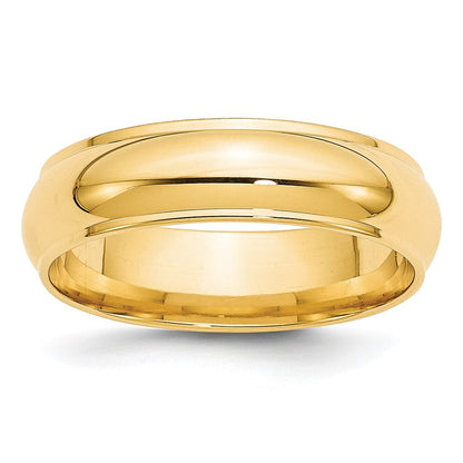 10k Yellow Gold 6mm Half Round with Edge Wedding Band Ring