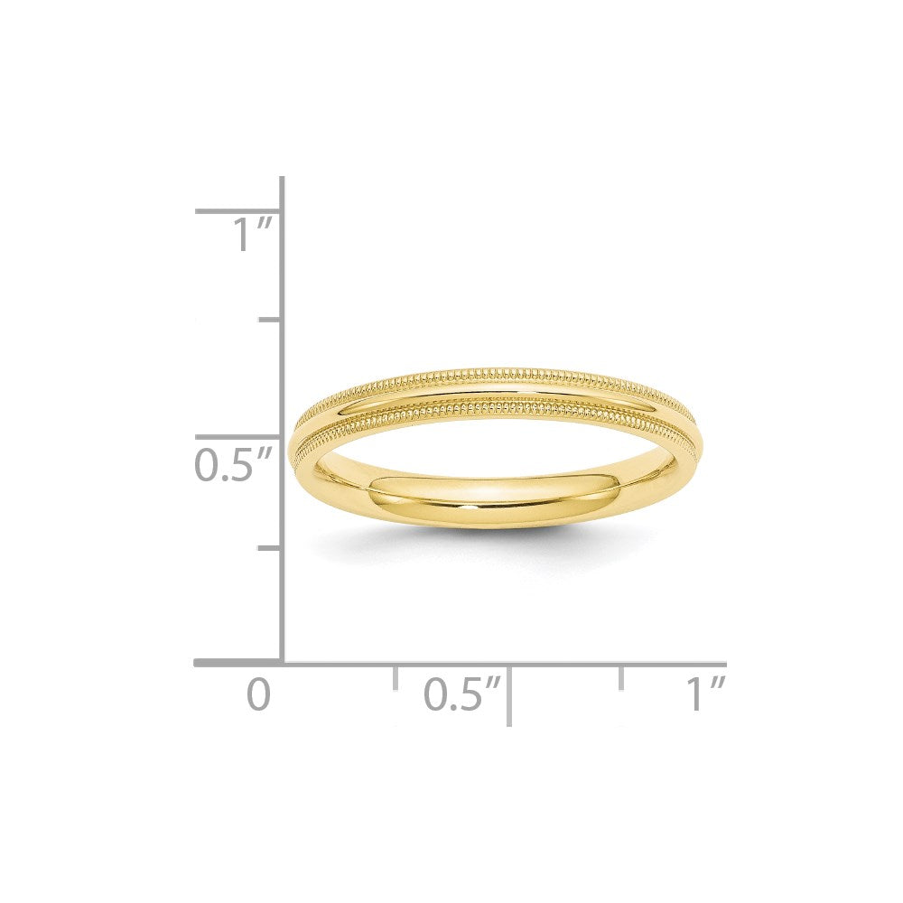 10k Yellow Gold 3mm Milgrain Half Round Comfort Fit Wedding Band Ring