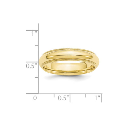 10k Yellow Gold 5mm Milgrain Half Round Comfort Fit Wedding Band Ring