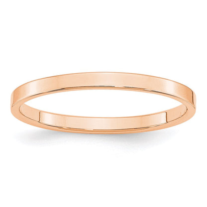 10k Rose Gold 2mm Lightweight Flat Wedding Band Ring