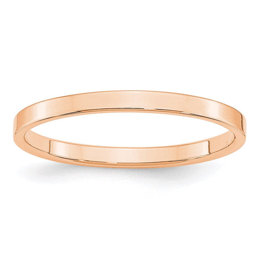10k Rose Gold 2mm Lightweight Flat Wedding Band Ring
