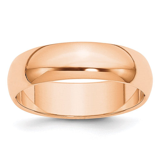 10k Rose Gold 6mm Half Round Wedding Band Ring